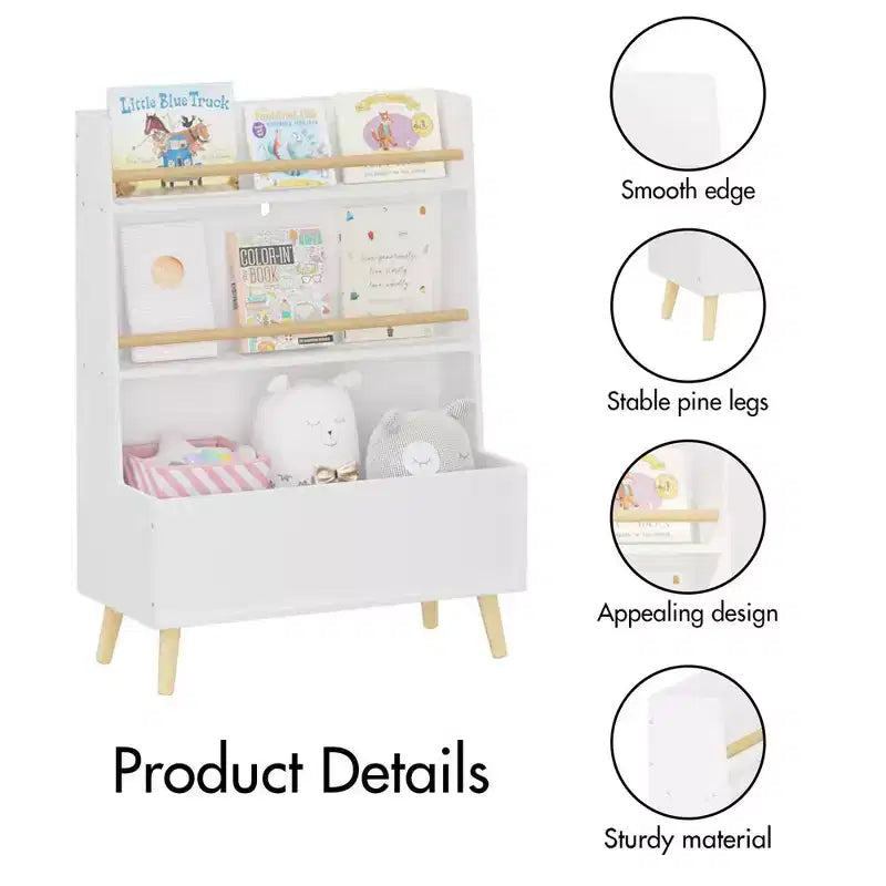 Étagère à livres pour enfants avec rangement de jouets, étagère à livres pour enfants en bois à 3 niveaux, organisateur de rangement de jouets