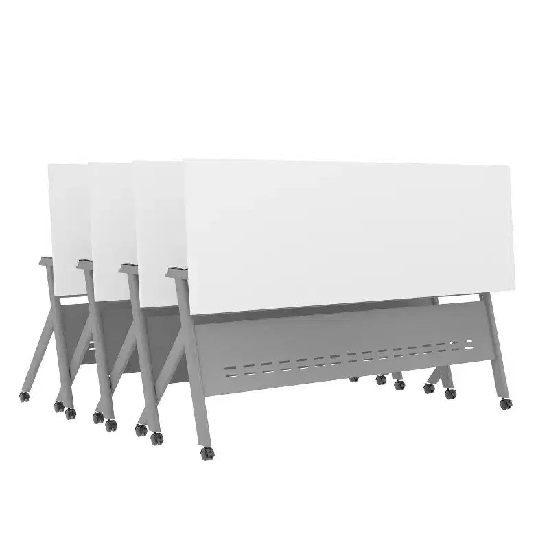 Table de formation rabattable robuste avec conception emboîtable, panneau d'intimité, pieds en Y, plateau, cadre métallique
