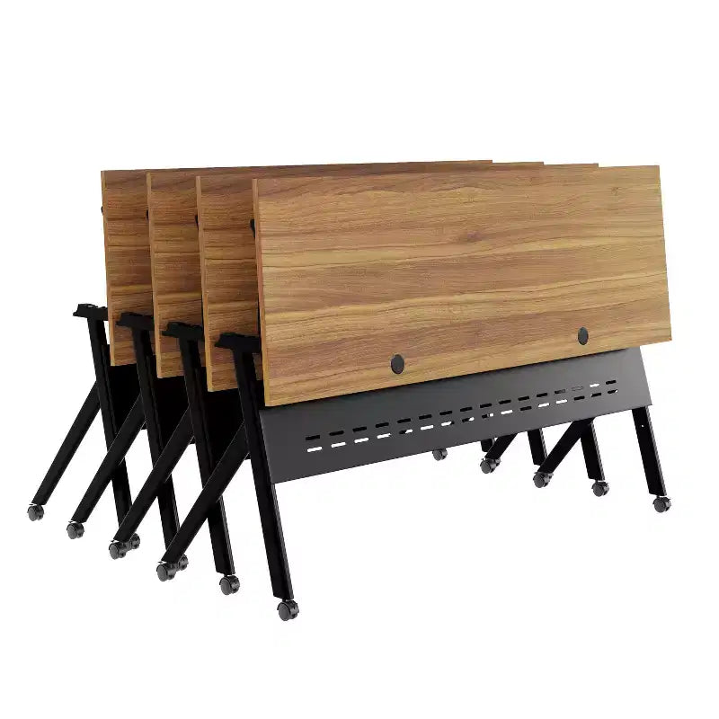 Table de formation rabattable robuste avec conception emboîtable, panneau d'intimité, pieds en Y, plateau, cadre métallique