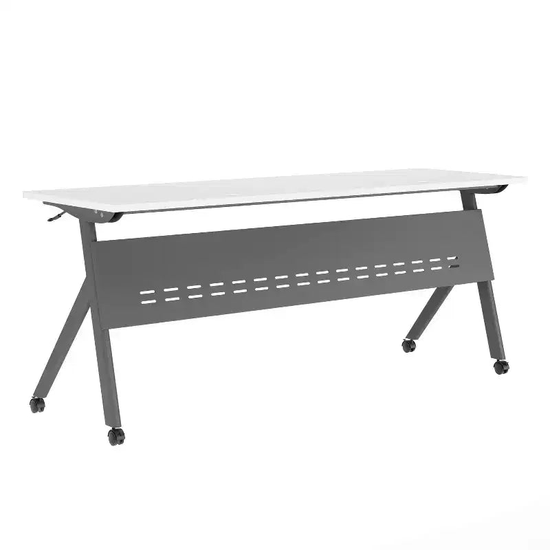 Table de formation rabattable robuste avec conception emboîtable, panneau d'intimité, pieds en Y, plateau, cadre métallique