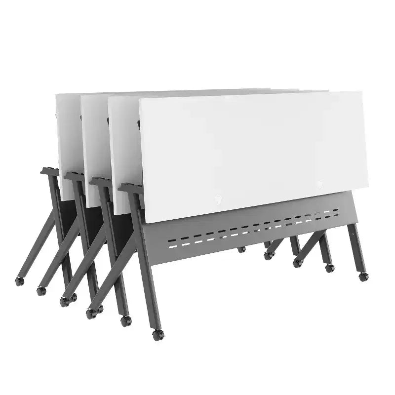 Table de formation rabattable robuste avec conception emboîtable, panneau d'intimité, pieds en Y, plateau, cadre métallique