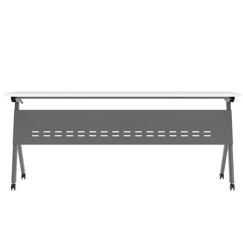 Table de formation rabattable robuste avec conception emboîtable, panneau d'intimité, pieds en Y, plateau, cadre métallique