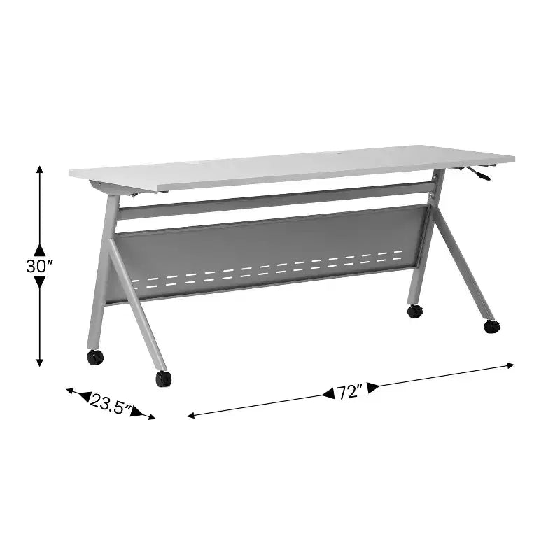 Table de formation rabattable robuste avec conception emboîtable, panneau d'intimité, pieds en Y, plateau, cadre métallique