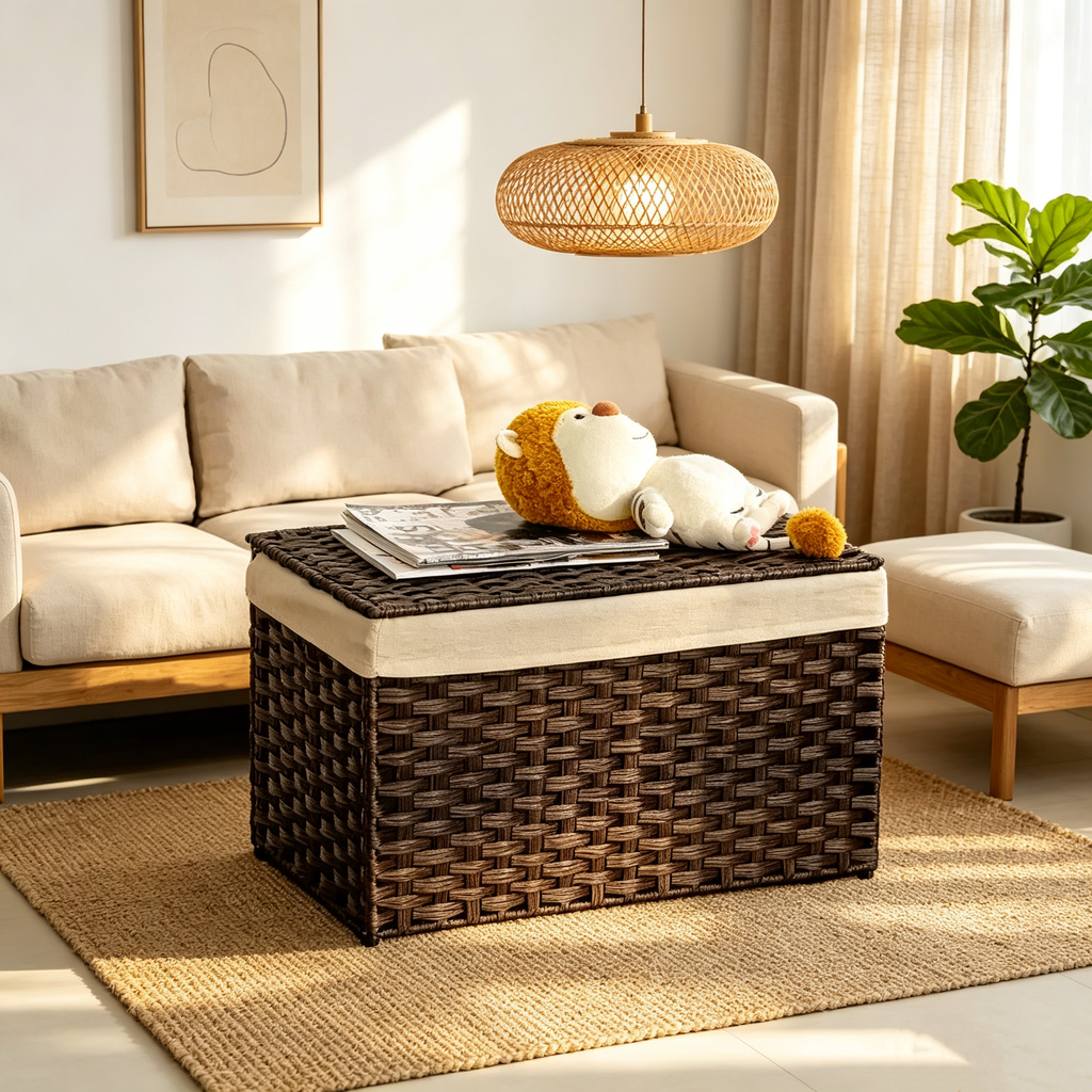 Panier de rangement avec couvercle tressé pliable