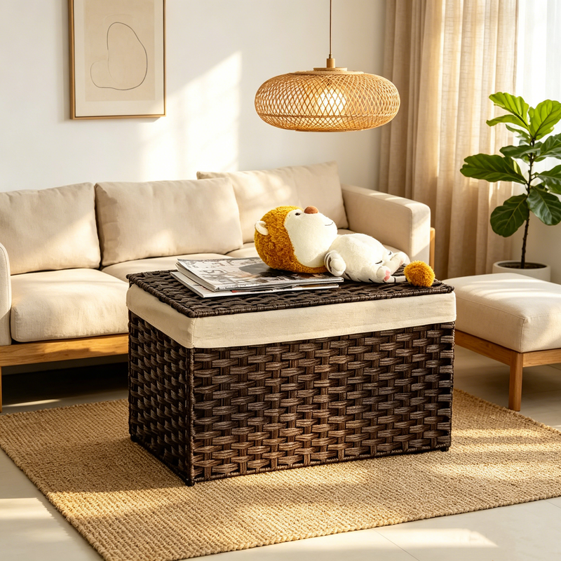 Panier de rangement tressé pliable avec couvercle